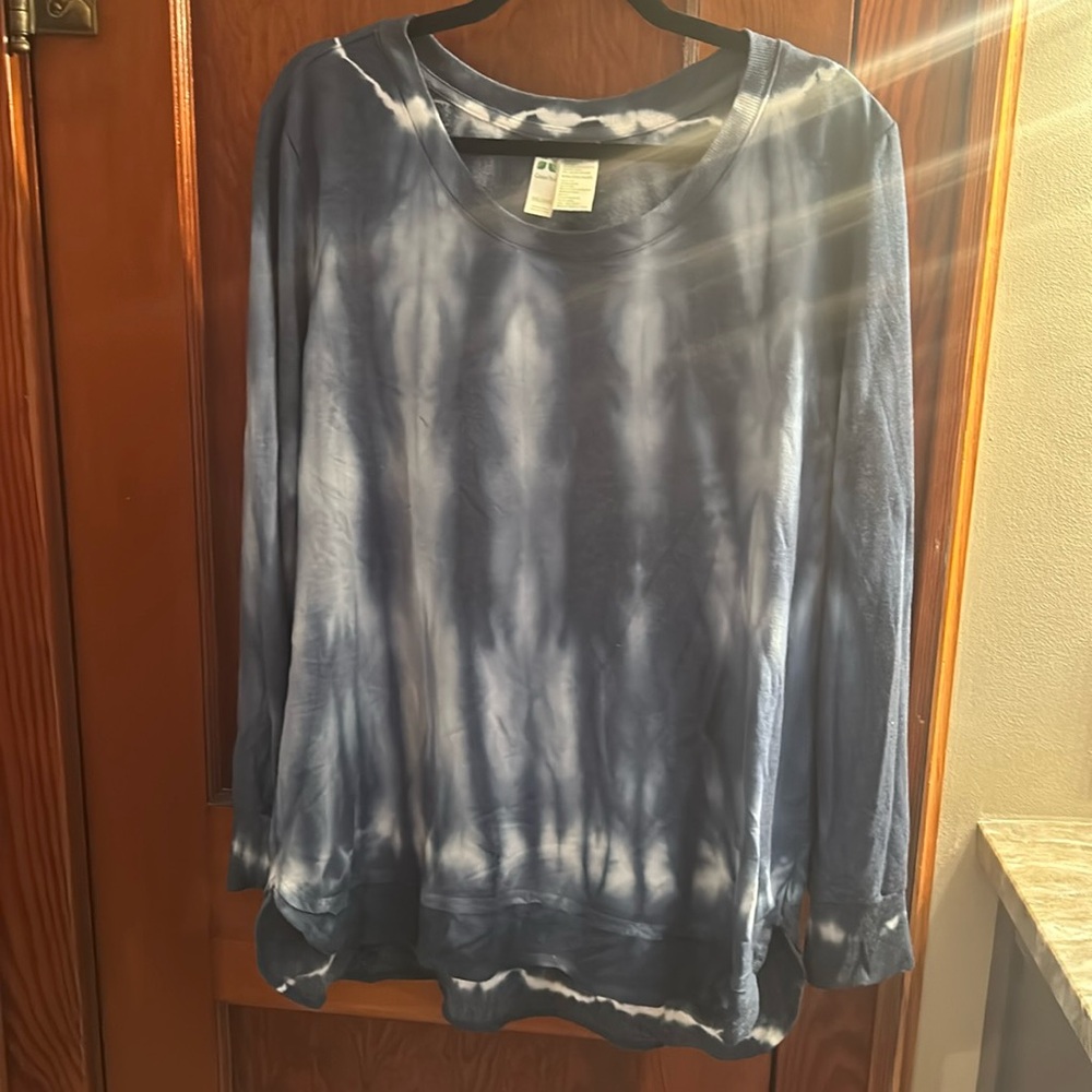 Green tea sweatshirt. XX large plus size. Pretty blue and white mixed colors.